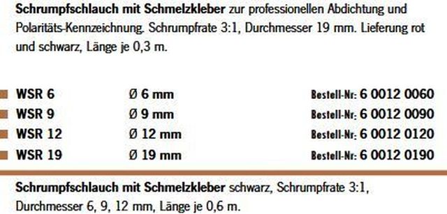 Schrumpfschlauch WSR 9-60cm Schmelzklebe