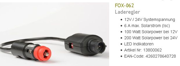FOX-062 Steckladeregler 12/24V 6,6A