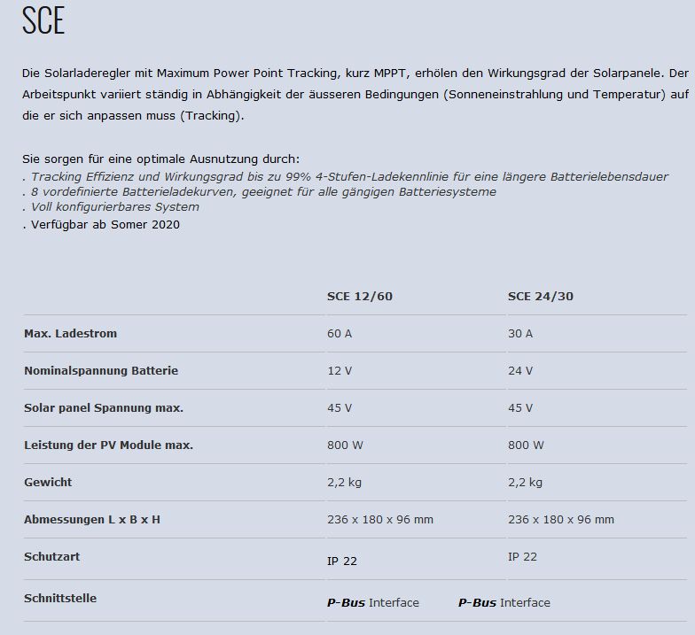 Solarregler SCE 24/30 24V 30A